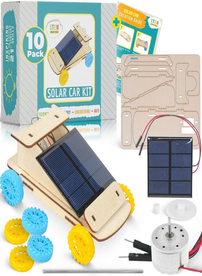 STEM Inventions Solar Powered Car Kit (10-Pack) - Build-Your-Own Wooden Solar Vehicles for Kids, STEM Engineering Project Kits for Classroom, Renewable Energy Science Experiments - Image 1